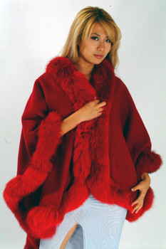 Red Fur Cape with Fox Fur Trim