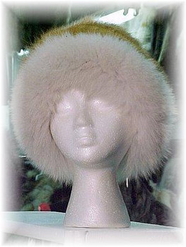 Red Fox Fur Hat with Blue Fox Trim