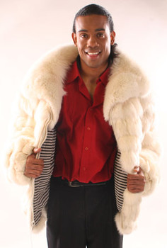 White Fox Bomber Jacket with Full Skin Collar