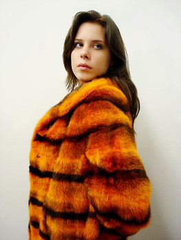 Orange / Black  Horizontal Mink Jacket
