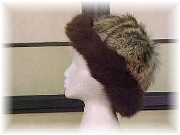 Raccoon Fur Hat with Dyed Brown Fox Fur Trim Raccoon Fur Hat with Dyed Brown Fox Fur Trim