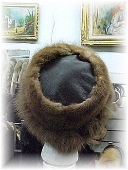Full Skin Mink Fur Hat with Light Brown Fox Fur Trim & Leather Top