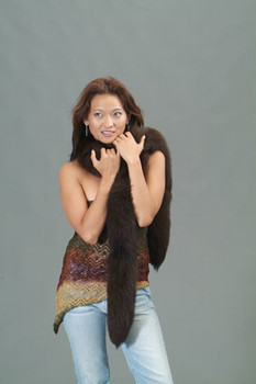 Dyed Dark Brown Fox Tail Fur Scarf
