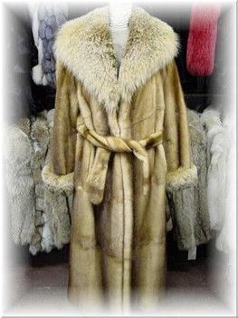 Full Skin Whiskey Mink Coat with Coyote Collar and Cuffs Full Skin Whiskey Mink Coat with Coyote Collar and Cuffs