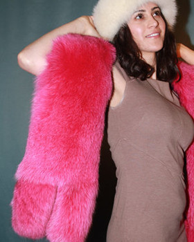 Double Full Skin Dyed Fox Scarf Pink Fox Fur Scarf Length 60 Inches Width: 8" Velvet Lining Sheik / Warm Fur Origin: Norway Manufactured: USA