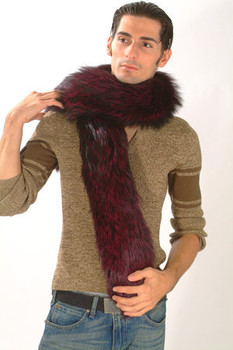 Burgundy Fox Fur Men's Design Sectional Scarf Burgundy Fox Fur Men's Design Sectional Scarf