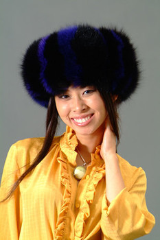 Dyed Blue & Black Fox Fur Headband
