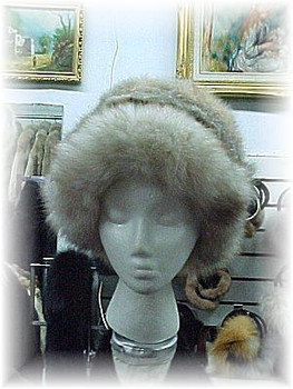 Full Skin Russian Lynx Fur Hat with Blue Fox Fur Trim