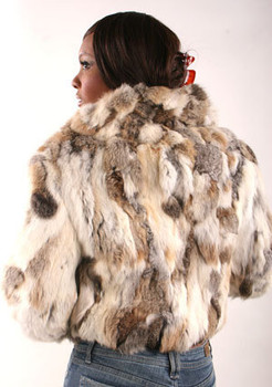 Sectional Rabbit  Jacket with Knit Trimming