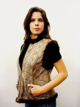 Brown Fur Snake Faux Skin Vest length 22" Sweep 43" Crossback 15" Sold in Listed Sizes Only Fur Origin: Mongolian Manufacturing: USA
