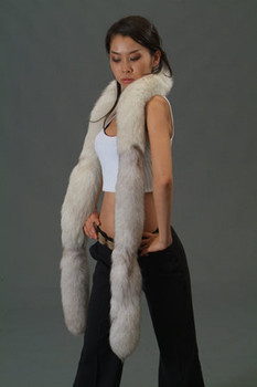 Natural Blue Fox Tail Fur Scarf