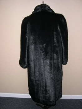 Dark Black Faux Mink Long Coat Black Faux Mink Long Coat with Shawl Collar Shawl Collar Shown Color Shown is Black Hook and Eye Closure Cuff Shown Is Straight Cuff Manufacturing: USA