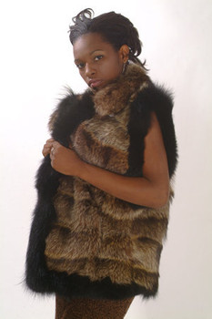 Black Raccoon Faux Fur Vest Trim