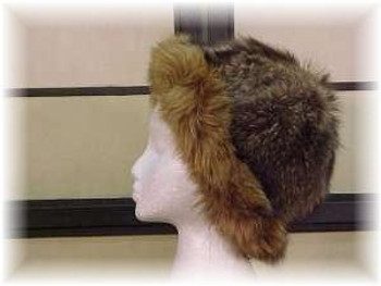 Raccoon Fur Hat with Dyed Brown Fox Trim Raccoon Fur Hat with Dyed Brown Fox Trim