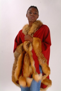 Red Cape with Fox Fur Trim