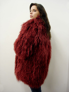 Burgundy Curly Fur Jacket