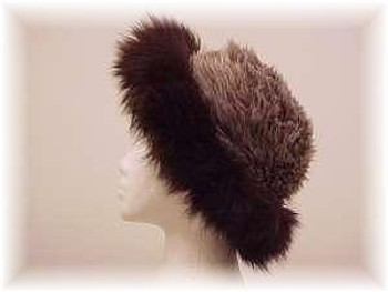 Gray Faux Fur Hat with Brown Fox Fur Trim Gray Faux Fur Hat with Brown Fox Fur Trim