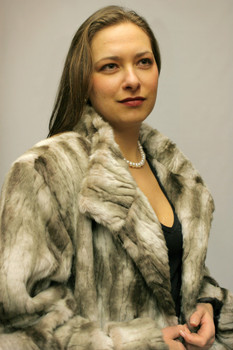 Faux Fur Mink 3/4 Jacket Faux Fur Mink 3/4 Jacket With Cuffs Size: 2X Stand Up Collar Color Shown is Mink Hook and Eyes Closure Manufacturing: USA
