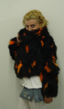 Shreared Black & Orange Fox Jacket with Zipper