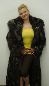 Silver Fox Fur Long Coat Double Hood Silver Fox Fur Long Coat Double Hood