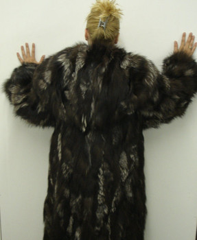 Silver Fox Fur Long Coat Double Hood