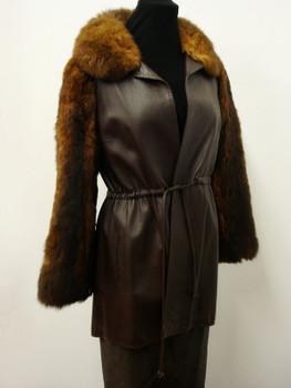 Vintage Brown Leather with oposum Trim Vintage Brown Leather with oposum Trim