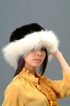 Black Faux Fur Hat with Natural Blue Fox Fur Trim Top Quality Faux Fur Color: Black w/ Natural Blue Fox Fur Trim Manufacturing: USA Fur Origin: Norway