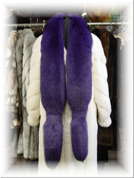 Dyed Dark Purple Full Skin Fox Fur Scarf  Color Shown is Dyed Dark Purple Fox Full Skin Width: ~4" Length: ~60+" Padded Grosgrain Lining Fur Origin: Norway Manufacturing: USA Dyed Dark Purple Full Skin Fox Fur Scarf  Color Shown is Dyed Dark Purple Fox Full Skin Width: ~4" Length: ~60+" Padded Grosgrain Lining Fur Origin: Norway Manufacturing: USA