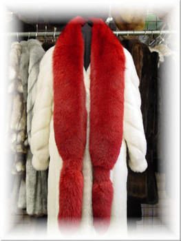 Buy Dyed Red Full Skin Fox Fur Scarf Color Shown is Dyed Red Fox Full Skin Width: ~4" Length: ~60+" Padded Grosgrain Lining Fur Origin: Norway Manufacturing: USA