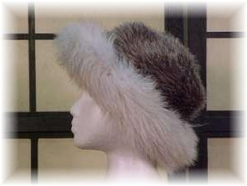 Gray Faux Fur Hat with Blue Fox Fur Trim Gray Faux Fur Hat with Blue Fox Fur Trim