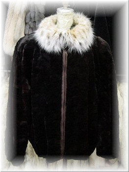 Sheared Mink Bomber Fur Jacket with Lynx Fur Collar 1 Sheared Mink Bomber Fur Jacket with Lynx Fur Collar 1