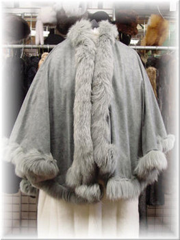 Beige Cape with Fox Tail Fur Trim Beige Cape with Fox Tail Fur Trim