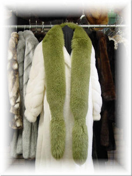 Dyed Dark Green Full Skin Fox Fur Scarf  Dyed Green Fox boa width: 4 inches length: 60 inches plus lined with black velvet Fur Origin: Norway Manufactured: USA Dyed Dark Green Full Skin Fox Fur Scarf  Dyed Green Fox boa width: 4 inches length: 60 inches plus lined with black velvet Fur Origin: Norway Manufactured: USA