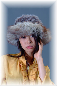 Gray Faux Fur Hat with Fox Trim Gray Faux Fur Hat with Fox Trim