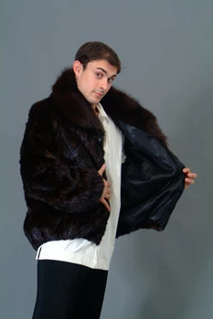 Brown Mink Bomber Jacket w/ Wing Collar