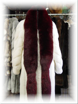 Dyed Burgundy Full Skin Fox Boa  Dyed Burgundy Fox boa Width: 4 Inches Length: 60 Inches Plus Lined with Black Velvet Fur Origin: Norway Manufactured:  USA Dyed Burgundy Full Skin Fox Boa  Dyed Burgundy Fox boa Width: 4 Inches Length: 60 Inches Plus Lined with Black Velvet Fur Origin: Norway Manufactured:  USA