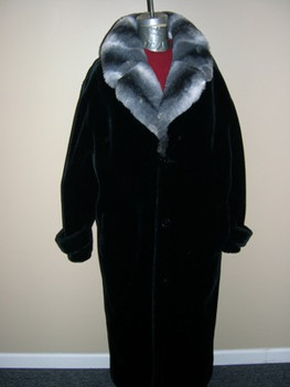 Men's Black Faux Beaver w/ Chinchilla Long Coat Men's Black Faux Beaver w/ Chinchilla Long Coat