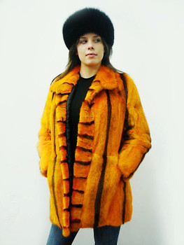 Orange Mink Fur Design Black Stripes Jacket Orange Mink Fur Design Black Stripes Jacket