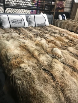Full Pelt Coyote Fur Blanket Size Queen / Fur Throw Only