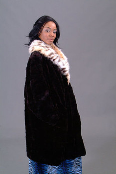 Leather Strip Black Mink Coat - Women - Ready-to-Wear