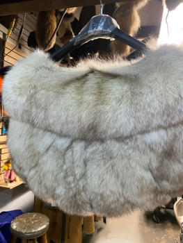 Grey Snowtop Rex Rabbit Poncho Jacket with Silver Fox Hood and Cuff Trim