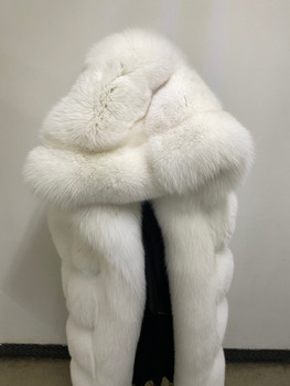 Womens / Mens White Fox Vest / Hood Leather Inserts Womens / Mens White Fox Vest / Hood Leather Inserts