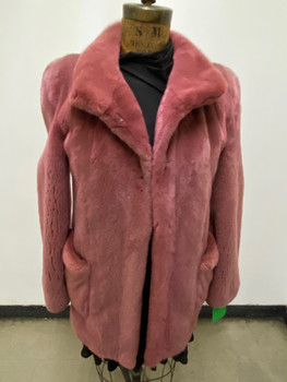 Dyed pink mink fur long coat