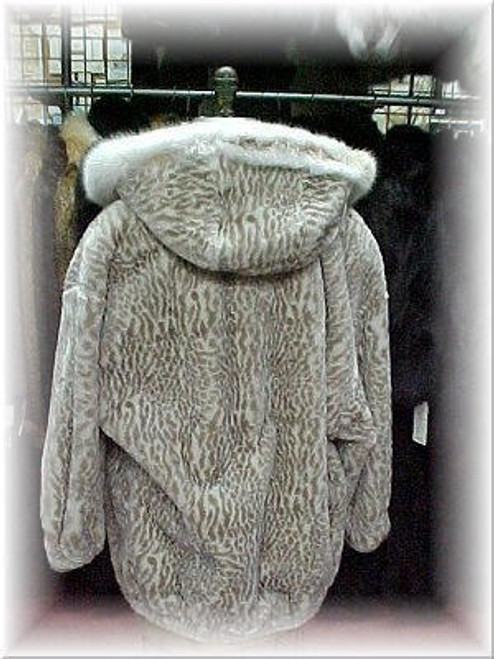 Faux Fur Leopard Print Hooded Jacket  Faux Fur Leopard Print Design Hooded Elastic Cuffs & Waist Inside Lining Fur Origin: USA Manufacturing: USA