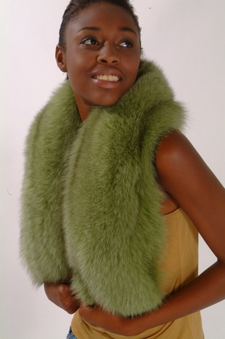 Green Fox Fur Collar Dyed Green Fox Fur Collar Large Shawl Collar Length: 30 Inches Width: 4 Inches Fur Origin: Norway Manufactured: Made in America