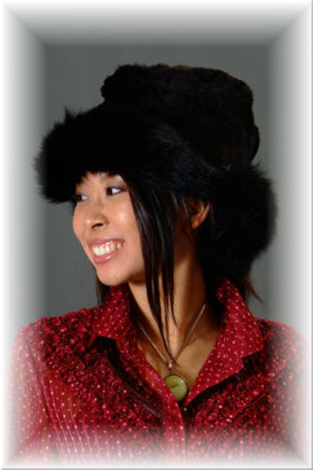 Faux Fur Hat w/ Real Black Fox Fur Trim  Faux Fur Hat w/ Real Black Fox Fur Trim Top Quality Faux Fur Color: Black Manufacturing: USA