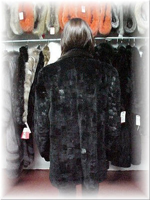 Sheared Mink Chenille Fur Jacket Sheared Mink Fur Jacket Stand Up Collar Shown Full Skin Collar Shown Inset Cuff Shown Color Shown is Ranch Size Shown is XL 18-20 Button Closure Choice of Color Fur Origin: USA Manufacturing: USA