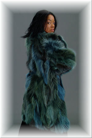 Multi Color Green Fox Fur 3/4 Jacket - furoutlet