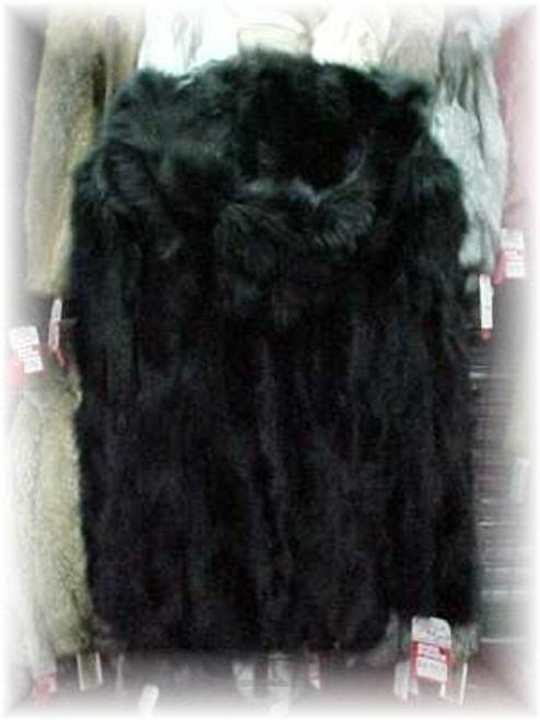 Black Fox Sectional Fur Jacket with Hood  Sectional Fox Fur Jacket No Collar Features: Hood No Tie String Color Shown is Black Hook & Eye Closure Choice of Color Fur Origin: Norway Manufacturing: USA