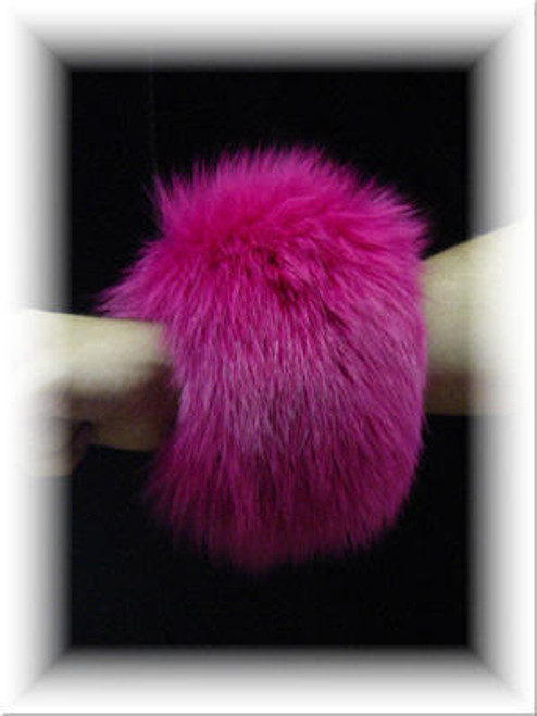 Full Skin Fox Fur Cuffs  Dyed Pink Fox Cuffs Width: ~3 inches Velcro Closure Fur Origin: Norway Manufacturing: USA